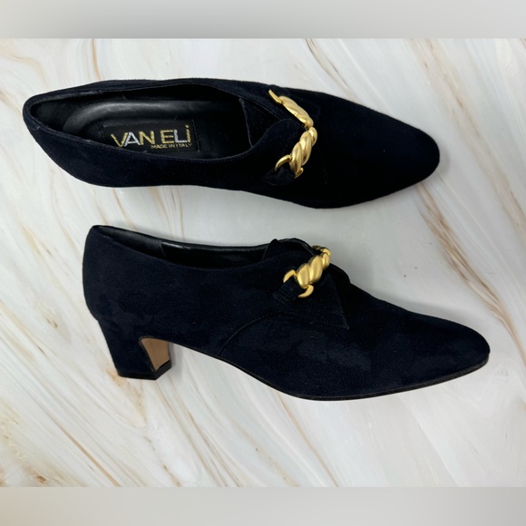 Vaneli Shoes - Rare Vintage VANELI Italy Black Suede 2" Heel Pumps, Size 7 M, Jeweled! Retro!